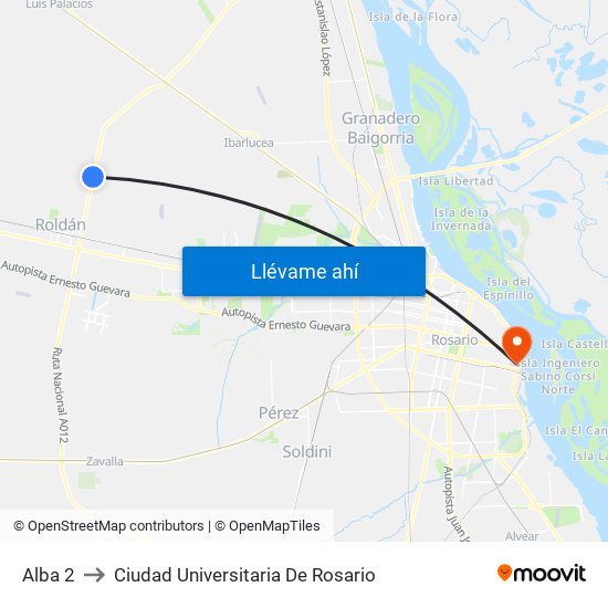 Alba 2 to Ciudad Universitaria De Rosario map