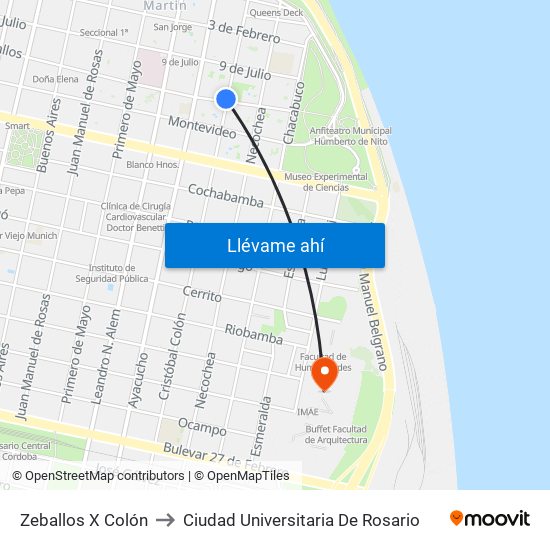 Zeballos X Colón to Ciudad Universitaria De Rosario map