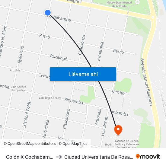 Colón X Cochabamba to Ciudad Universitaria De Rosario map