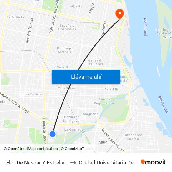 Flor De Nascar Y Estrella Federal to Ciudad Universitaria De Rosario map