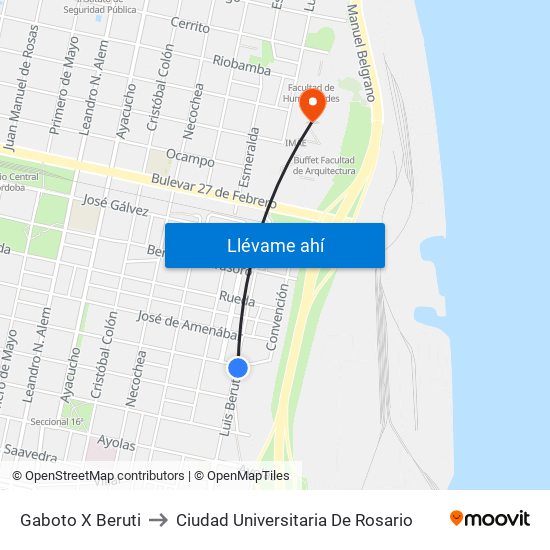 Gaboto X Beruti to Ciudad Universitaria De Rosario map