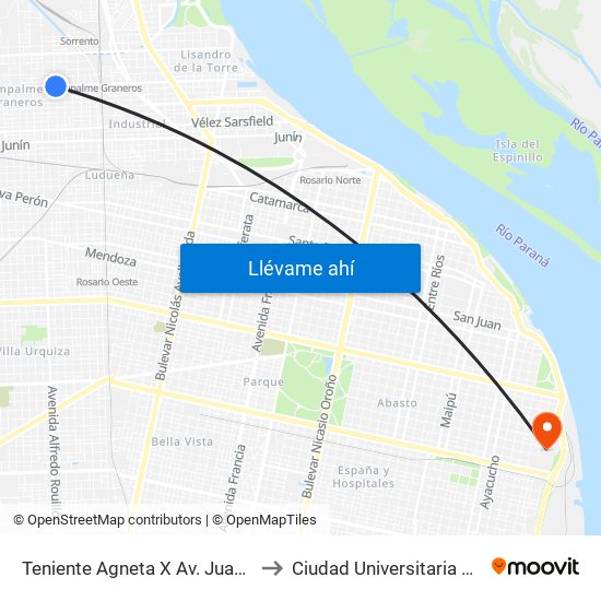 Teniente Agneta X Av. Juan José Paso to Ciudad Universitaria De Rosario map