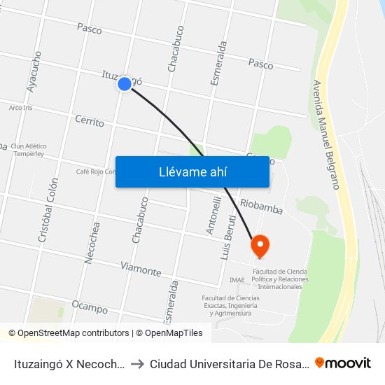 Ituzaingó X Necochea to Ciudad Universitaria De Rosario map