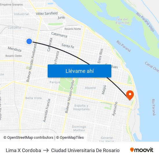 Lima X Cordoba to Ciudad Universitaria De Rosario map