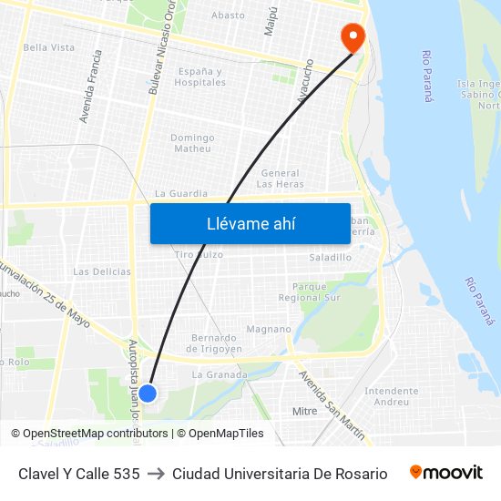 Clavel Y Calle 535 to Ciudad Universitaria De Rosario map