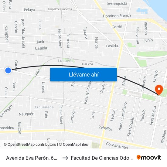 Avenida Eva Perón, 6301-6399 to Facultad De Ciencias Odontologicas map