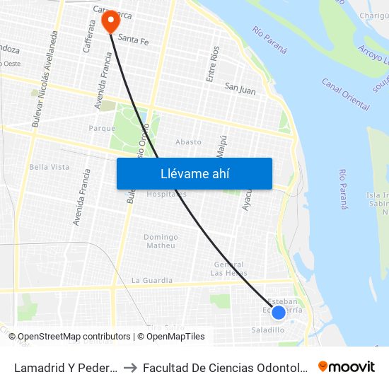 Lamadrid Y Pedernera to Facultad De Ciencias Odontologicas map