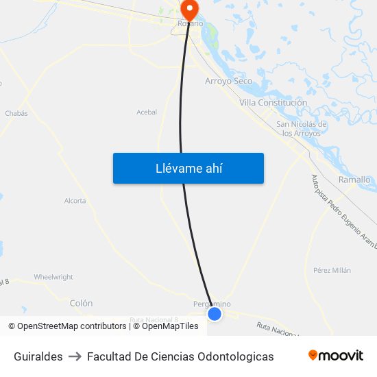 Guiraldes to Facultad De Ciencias Odontologicas map
