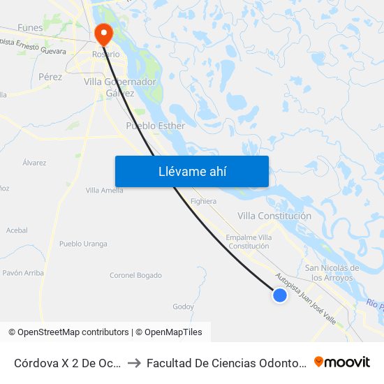 Córdova X 2 De Octubre to Facultad De Ciencias Odontologicas map