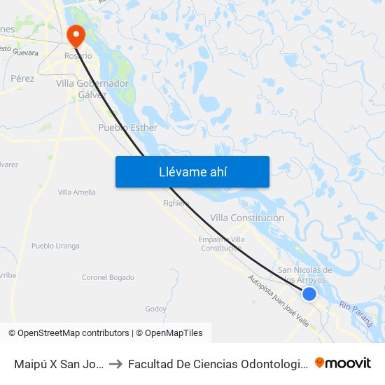 Maipú X San José to Facultad De Ciencias Odontologicas map