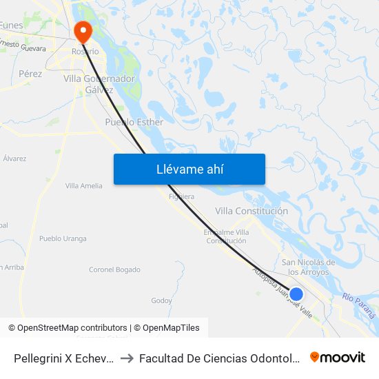 Pellegrini X Echeverría to Facultad De Ciencias Odontologicas map