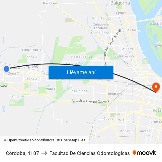 Córdoba, 4107 to Facultad De Ciencias Odontologicas map