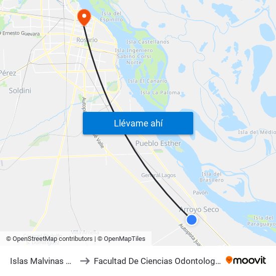 Islas Malvinas 163 to Facultad De Ciencias Odontologicas map