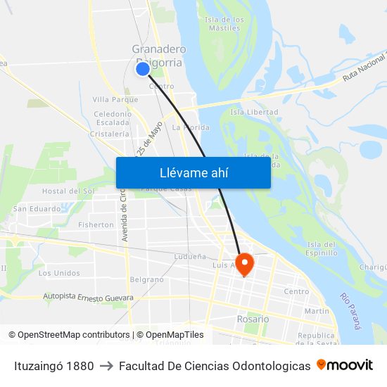 Ituzaingó 1880 to Facultad De Ciencias Odontologicas map