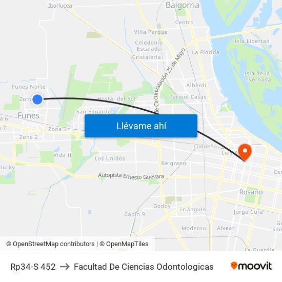 Rp34-S 452 to Facultad De Ciencias Odontologicas map