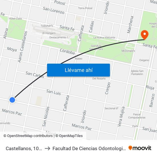 Castellanos, 1093 to Facultad De Ciencias Odontologicas map