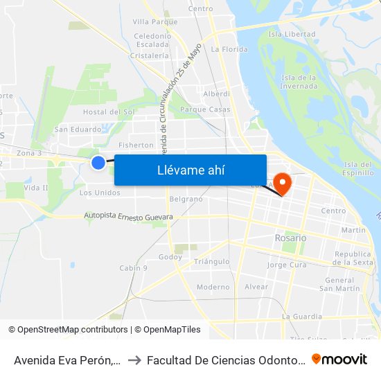 Avenida Eva Perón, 8863 to Facultad De Ciencias Odontologicas map