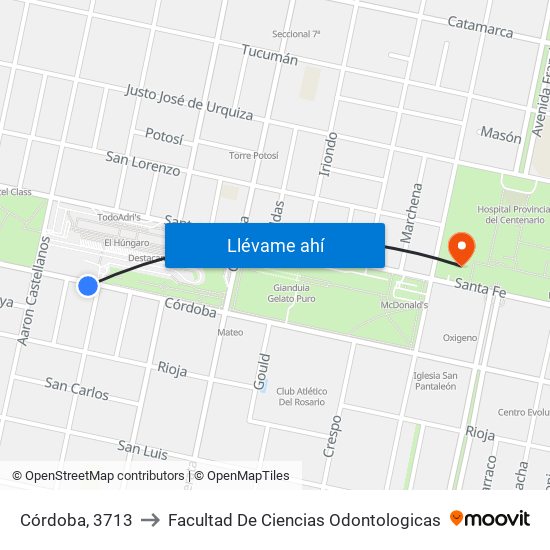Córdoba, 3713 to Facultad De Ciencias Odontologicas map