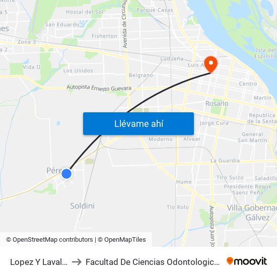 Lopez Y Lavalle to Facultad De Ciencias Odontologicas map