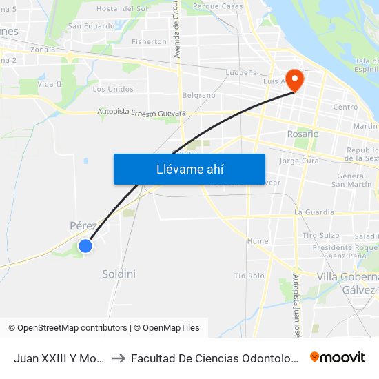 Juan XXIII Y Morelli to Facultad De Ciencias Odontologicas map