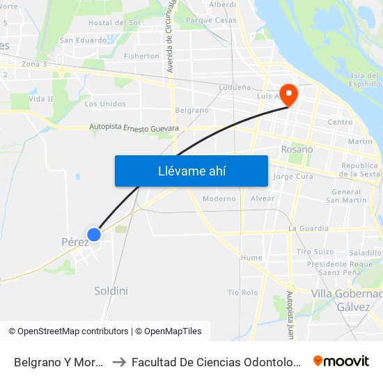 Belgrano Y Moreno to Facultad De Ciencias Odontologicas map