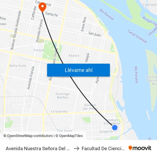 Avenida Nuestra Señora Del Rosario Y Argentina 387s to Facultad De Ciencias Odontologicas map