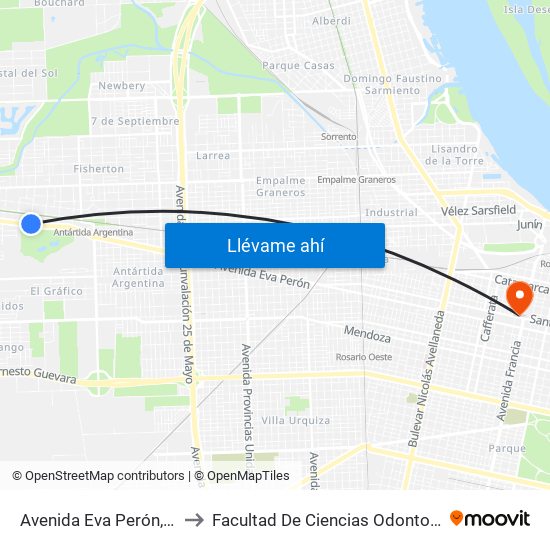 Avenida Eva Perón, 8598 to Facultad De Ciencias Odontologicas map