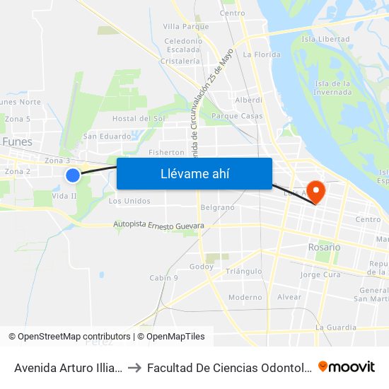 Avenida Arturo Illia, 447 to Facultad De Ciencias Odontologicas map