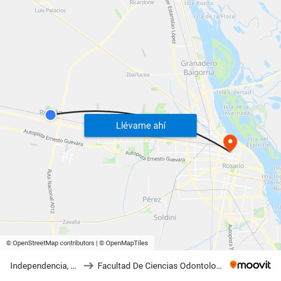 Independencia, 198 to Facultad De Ciencias Odontologicas map