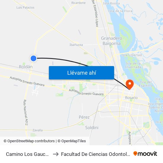 Camino Los Gauchos 2 to Facultad De Ciencias Odontologicas map