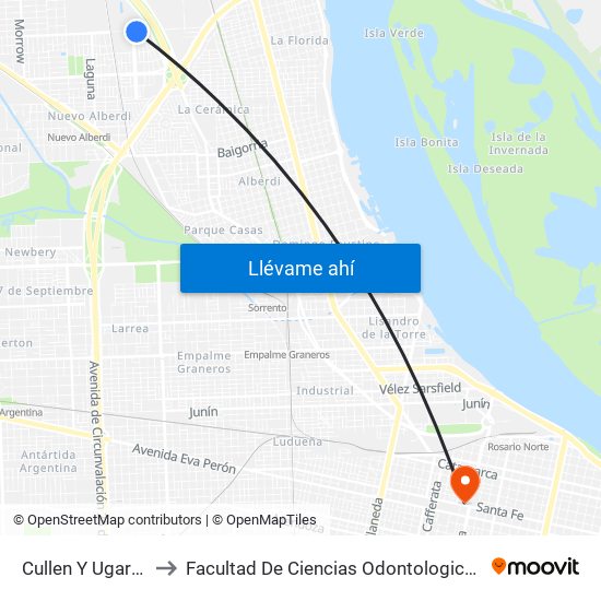 Cullen Y Ugarte to Facultad De Ciencias Odontologicas map