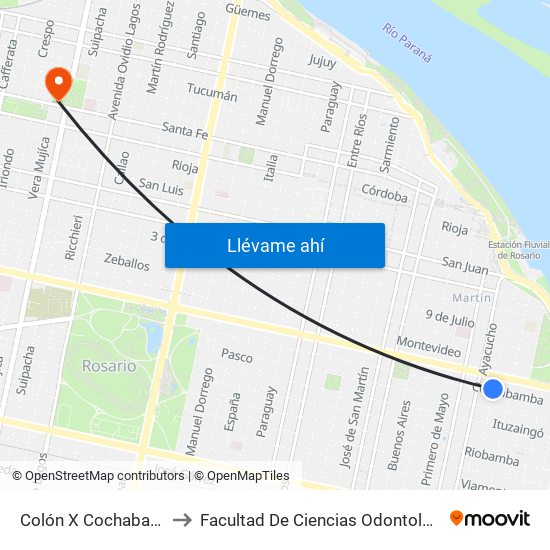 Colón X Cochabamba to Facultad De Ciencias Odontologicas map