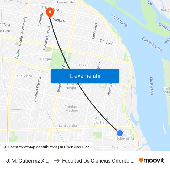 J. M. Gutierrez X Alice to Facultad De Ciencias Odontologicas map