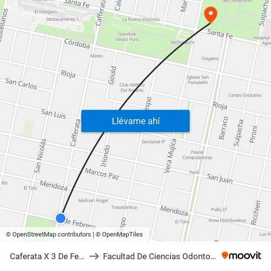 Caferata X 3 De Febrero to Facultad De Ciencias Odontologicas map