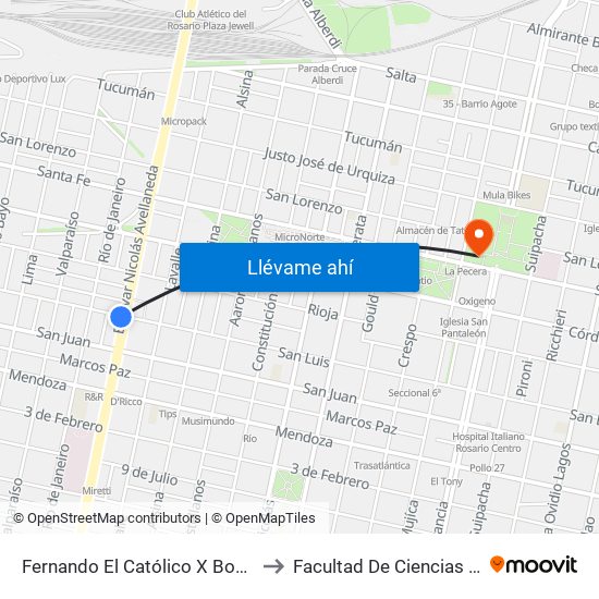 Fernando El Católico X Boulevard Avellaneda to Facultad De Ciencias Odontologicas map