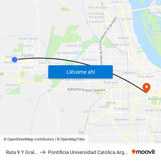 Ruta 9 Y Gral. Mosconi to Pontificia Universidad Católica Argentina Campus Rosario map