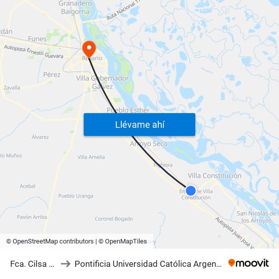 Fca. Cilsa X Rp 21 to Pontificia Universidad Católica Argentina Campus Rosario map