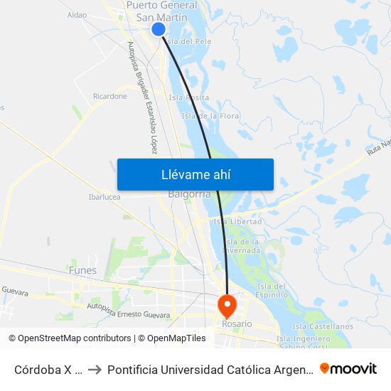 Córdoba X Falucho to Pontificia Universidad Católica Argentina Campus Rosario map