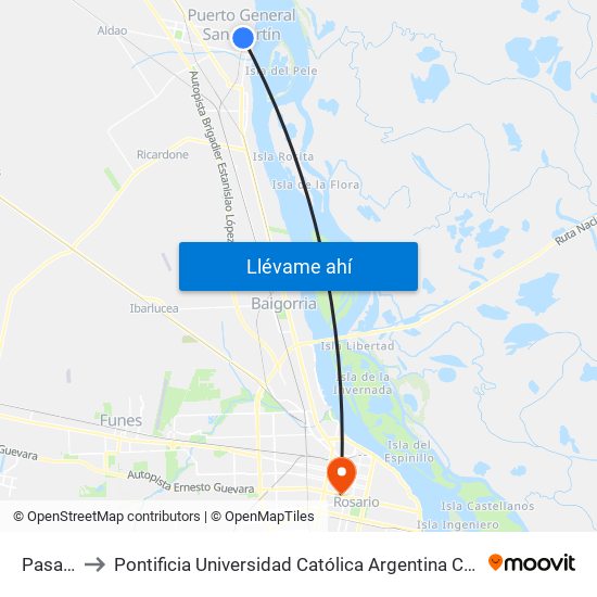 Pasaje 1 to Pontificia Universidad Católica Argentina Campus Rosario map