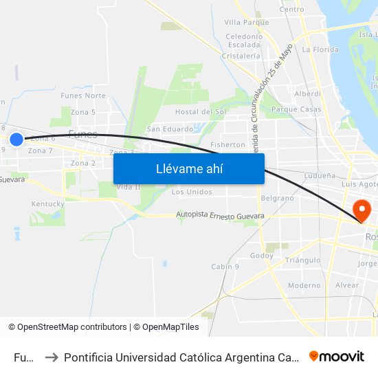 Fun65 to Pontificia Universidad Católica Argentina Campus Rosario map