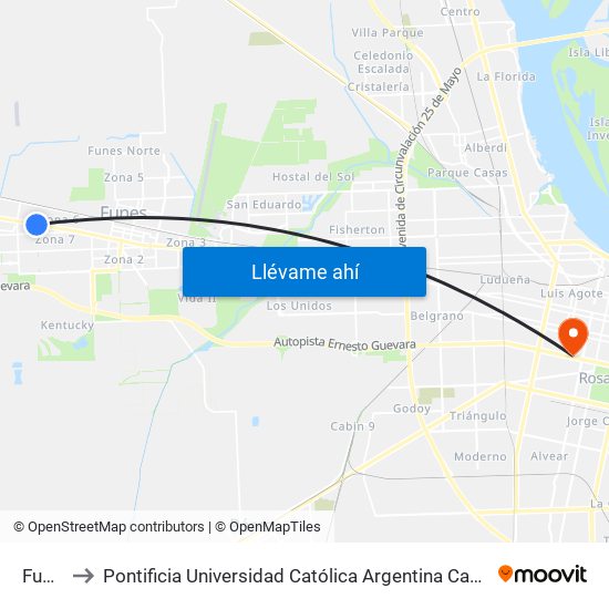 Fun61 to Pontificia Universidad Católica Argentina Campus Rosario map