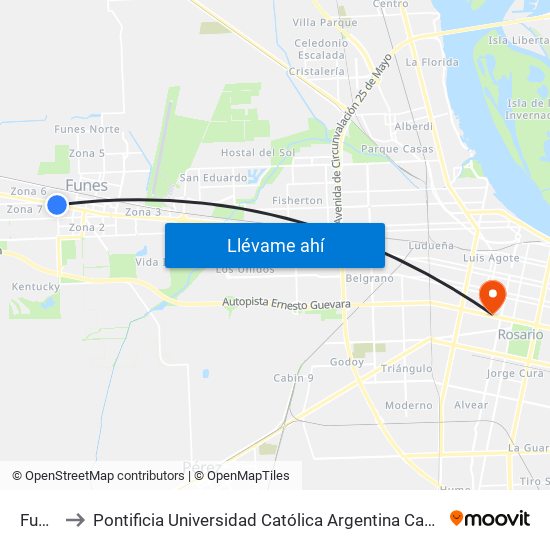 Fun51 to Pontificia Universidad Católica Argentina Campus Rosario map