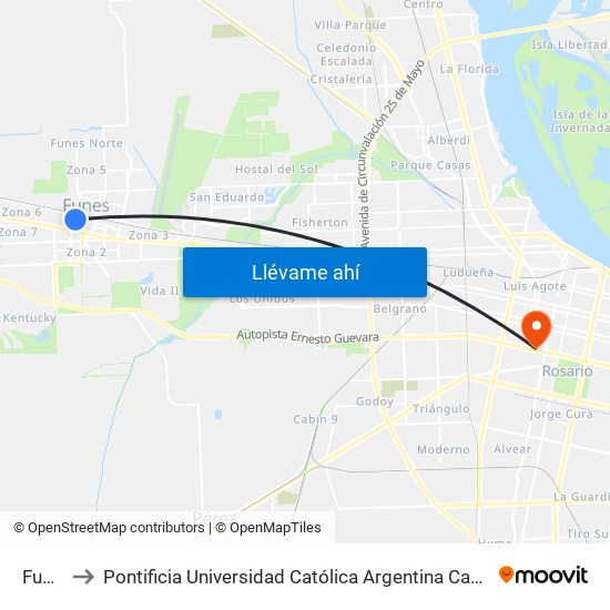 Fun43 to Pontificia Universidad Católica Argentina Campus Rosario map