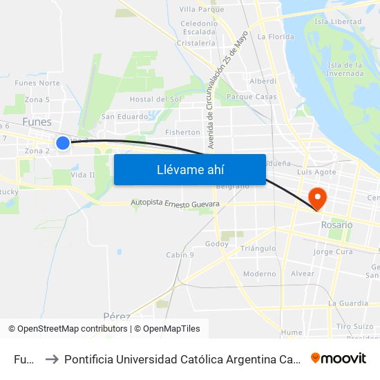 Fun11 to Pontificia Universidad Católica Argentina Campus Rosario map