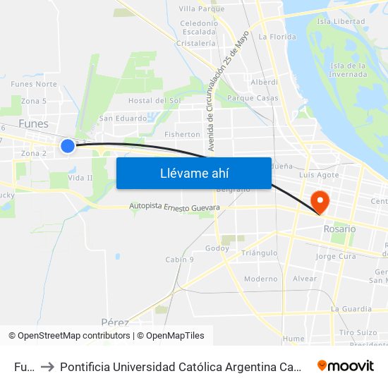 Fun9 to Pontificia Universidad Católica Argentina Campus Rosario map