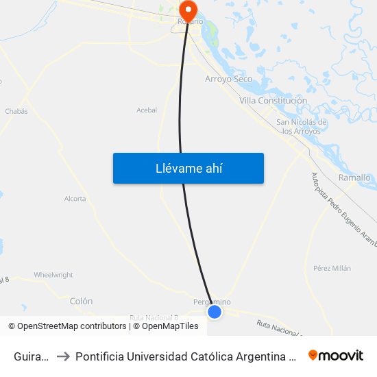 Guiraldes to Pontificia Universidad Católica Argentina Campus Rosario map