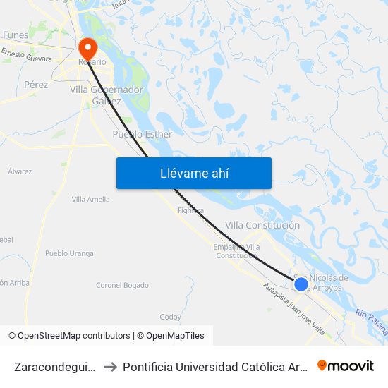 Zaracondegui X Antártida to Pontificia Universidad Católica Argentina Campus Rosario map