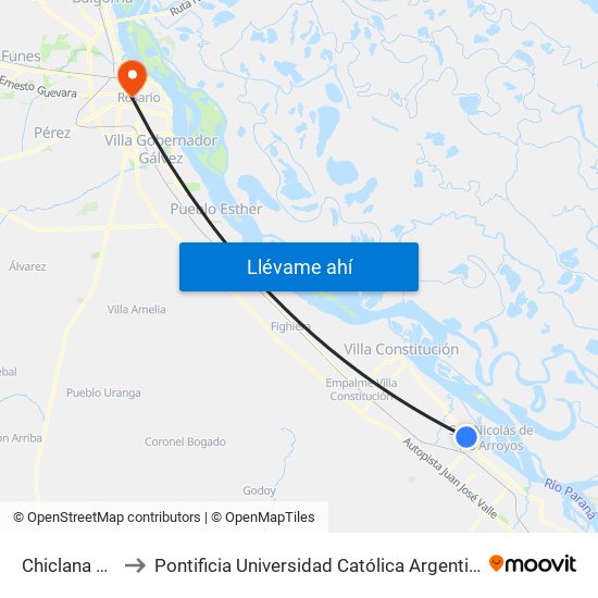 Chiclana X Otero to Pontificia Universidad Católica Argentina Campus Rosario map