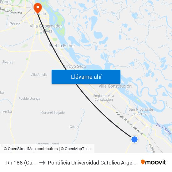 Rn 188 (Cume-Hué) to Pontificia Universidad Católica Argentina Campus Rosario map