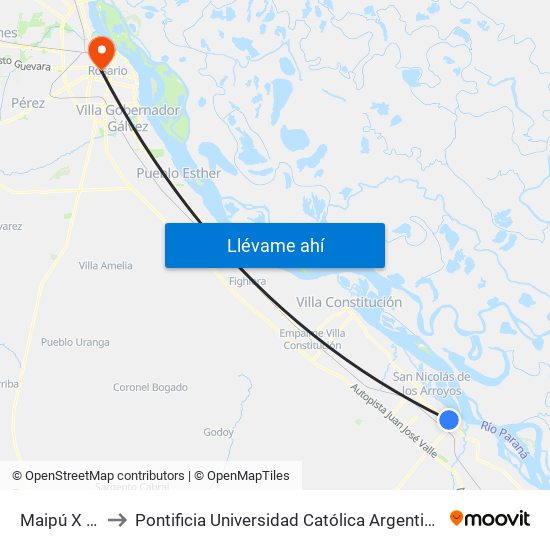 Maipú X Pavón to Pontificia Universidad Católica Argentina Campus Rosario map